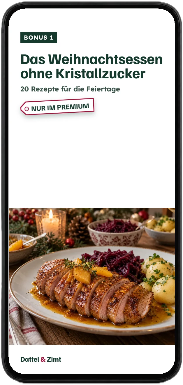 Titelseite des Bonus „Das Weihnachtsessen ohne Kristallzucker“ auf einem Handy